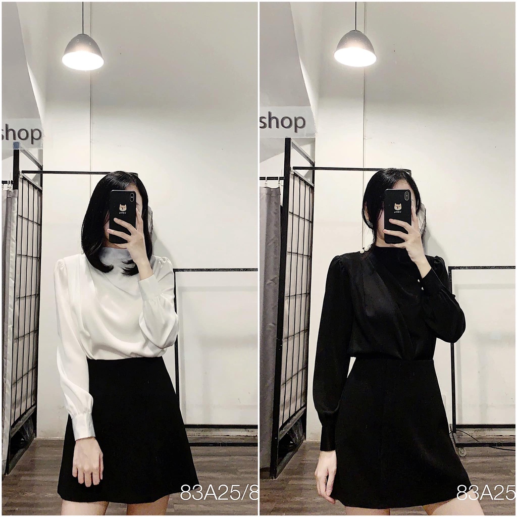 Áo lụa dài tay vai đính ngọc-83A25