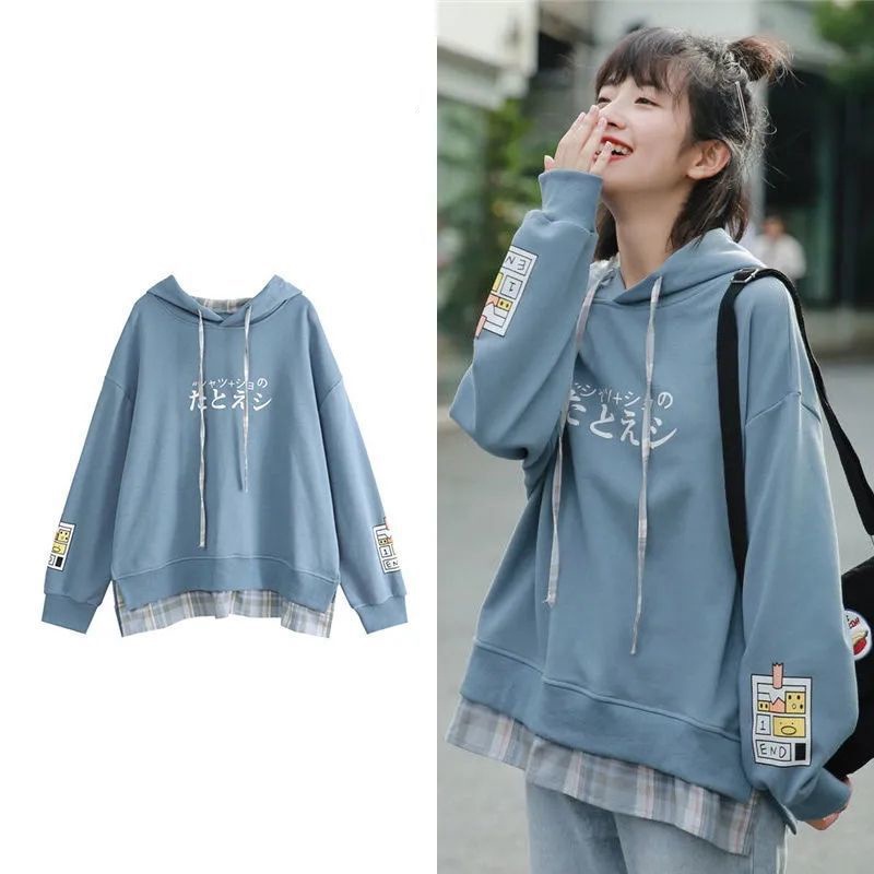 Áo hoodie IELGY dáng rộng dài tay họa tiết kẻ sọc thời trang Nhật Bản cho nữ