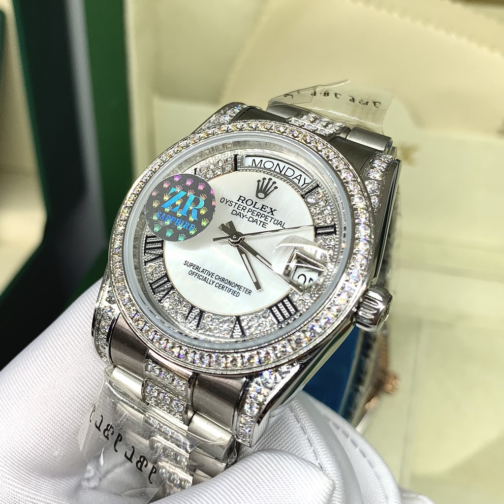 Đồng hồ nam R0.Lex viền khảm đá cao cấp màu trắng