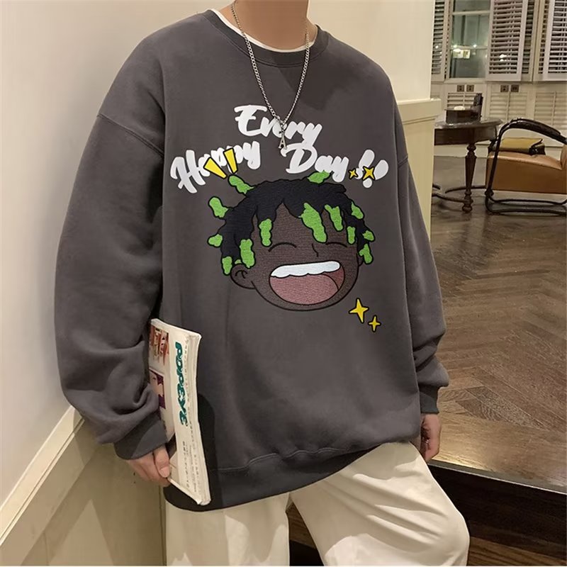 Áo Sweater Tay Dài Cổ Tròn Dáng Rộng Phong Cách Hip Hop Đường Phố Cho Nam