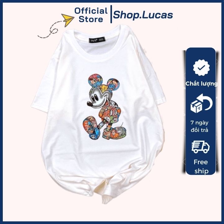 Áo thun nam nữ áo phông unisex vải cotton thoáng mát cổ tròn bigsize XXL 2XL chuột mickey - shop.lucas