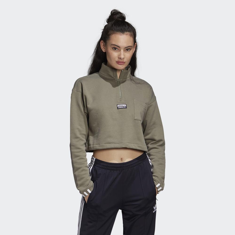 [Mã WABRD8 giảm 150K đơn 1 triệu] Áo nỉ adidas ORIGINALS dáng lửng Nữ Màu xanh lá FM2504 | BigBuy360 - bigbuy360.vn