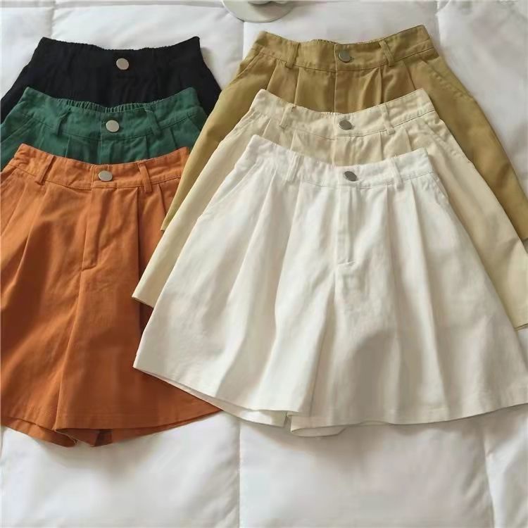 Quần Short Lưng Cao Ống Rộng Màu Sắc Trơn Phong Cách Hàn Quốc Thời Trang Mùa Hè Cho Nữ
