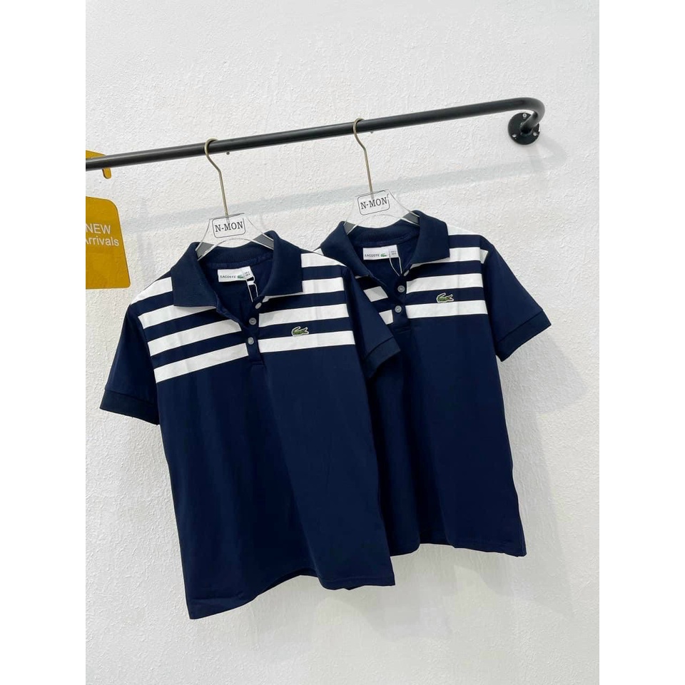 ÁO POLO XANH THAN PHỐI SỌC TRẮNG CHO NỮ