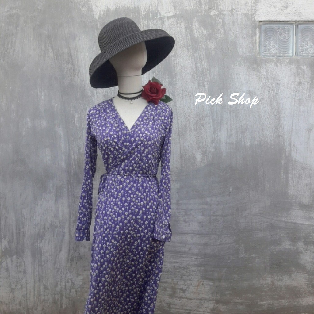 Pick Shop - Ảnh thật - Đầm tím vintage hoa nhí mùa xuân D018