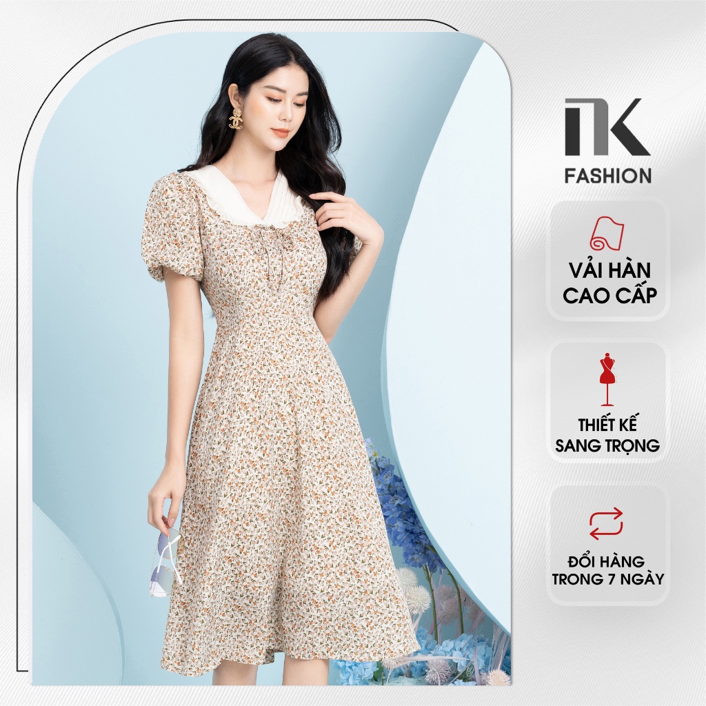 Đầm Xòe Tay Bồng NK Fashion Chất Liệu Vải Nhập Cao Cấp, Thiết Kế Nhẹ Nhàng Nữ Tính NKFDV2204001