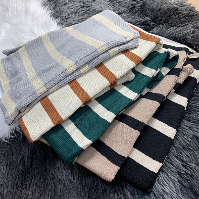 Váy len 2 dây body kẻ ngang dáng dài qua gối hàng Quảng Châu