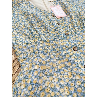 Dr160- Đầm hoa cổ V, xẻ tà