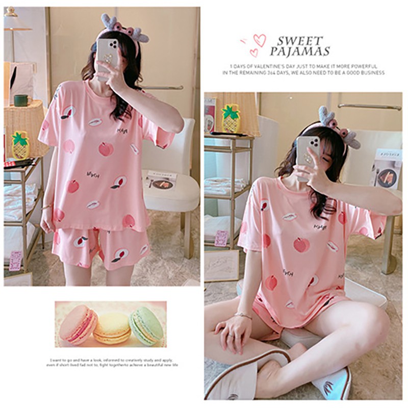 Bộ ngủ Hồng Đào cotton đùi ngắn mỏng nhẹ