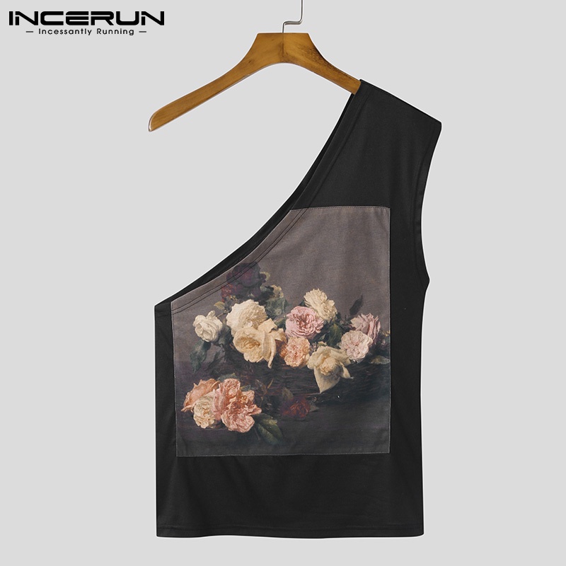 Áo INCERUN không tay in họa tiết hoa thời trang cho nam