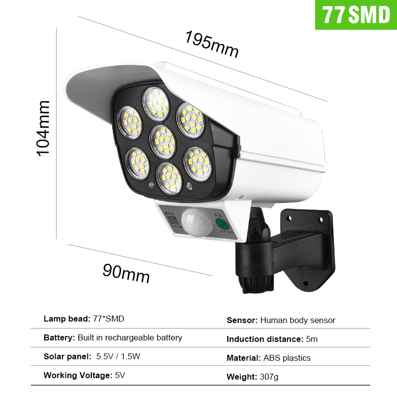 Camera cảm biến gắn tường không dây sử dụng năng lượng mặt trời 77 bóng led IP66 chống thấm nước tiện lợi