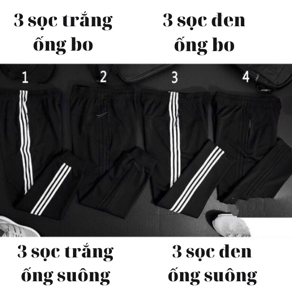 Quần thể thao 3 sọc nam nữ chất dày dặn, quần jogger ống suông ống bo sọc đen, trắng