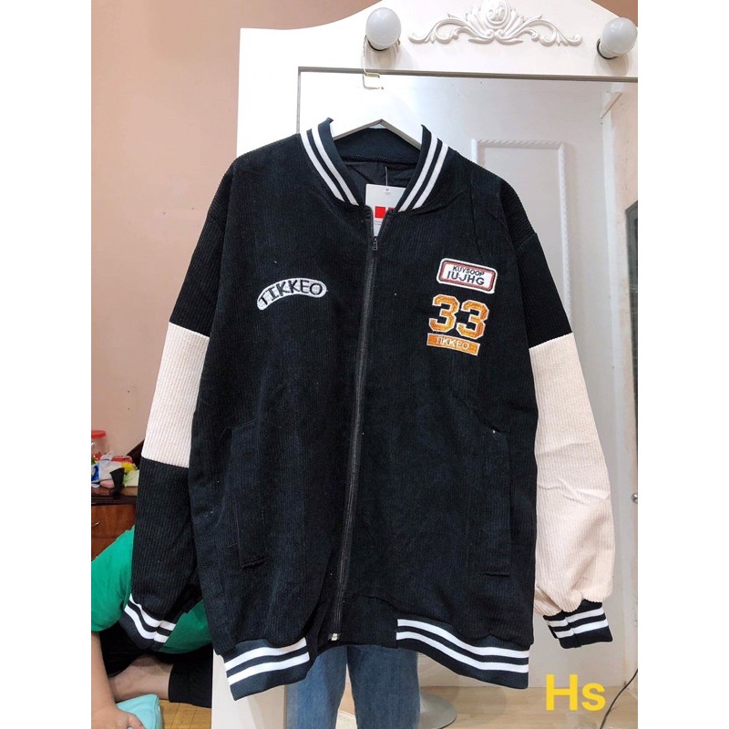 Áo khoác bomber thể thao 33 phối tay nhung gân
