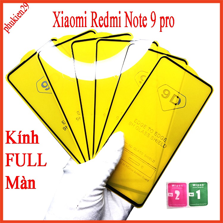 Kính cường lực Xiaomi Redmi Note 9 Pro  full màn hình, Ảnh thực shop tự chụp, tặng kèm bộ giấy lau kính taiyoshop2