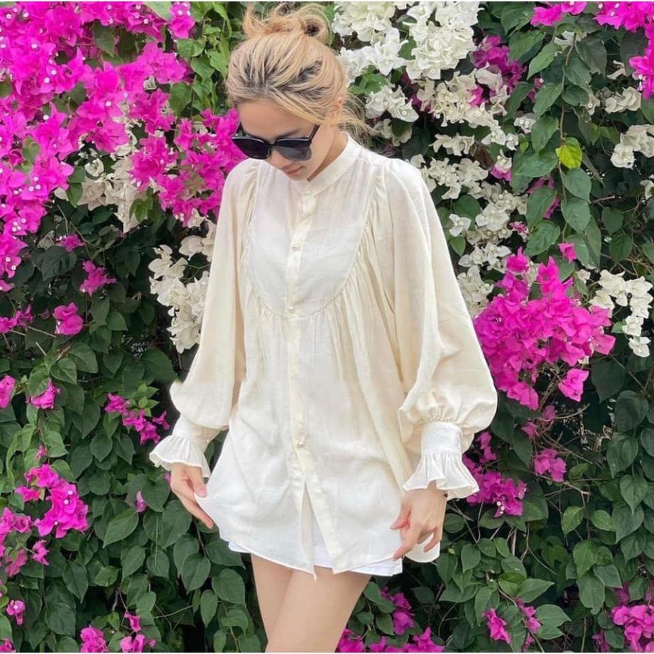 Áo sơ mi nữ trắng tay bo chun áo tay bồng tiểu thư màu trắng cực sang chảnh chống nhăn không nhàu cổ đức | BigBuy360 - bigbuy360.vn