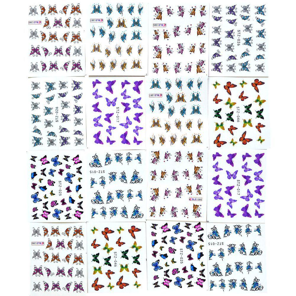 QQMALL Set 30 Tấm Sticker Màu Nước Dán Móng Nghệ Thuật DIY Hình Bướm Dễ Thương