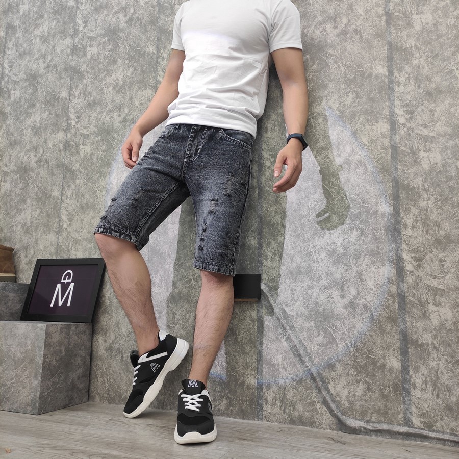 [Mã FAMALLT5 giảm 15% đơn 150K] Quần short jean nam Q415 đen bạc MĐ