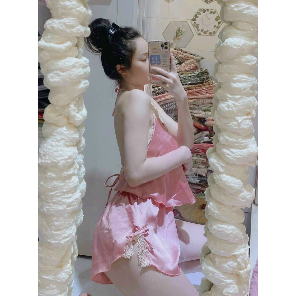 Set ngủ - set yếm sexy satin phối ren siêu hot
