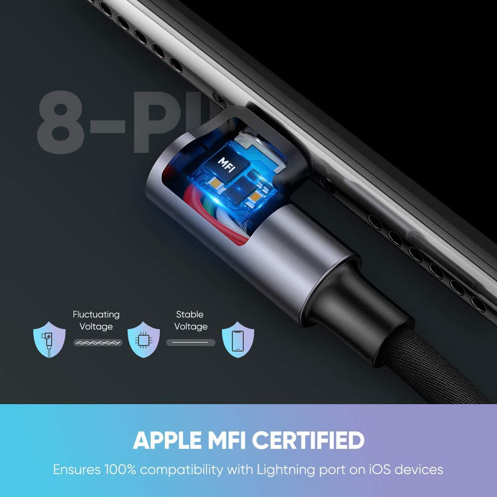 Cáp sạc cổng Lightning cho iPhone/iPad dây bện một đầu vuông góc 90 độ dài 1m UGREEN US299
