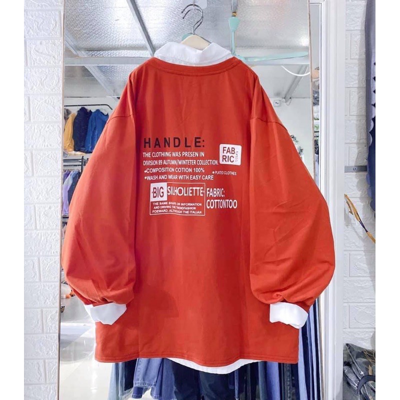 Áo thun tay dài form rộng unisex sweater Chữ Handle nam nữ ulzzang Wind