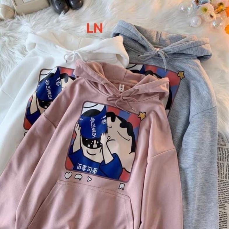 Áo hoodie nỉ mũ shin uống nước Ln