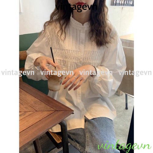 Áo babydoll trắng tiểu thư ly dọc tay bồng hàng QC A 285 hihishophaha