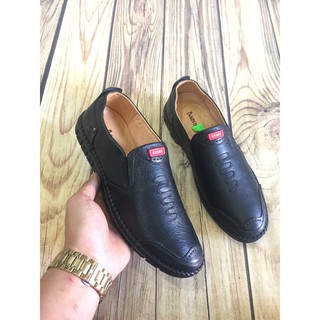 Giầy lười giầy mọi nam đế dẻo da bò may đế đen họa tiết( Chất Store )