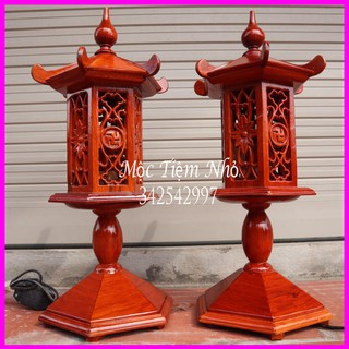 Cặp Đèn thờ gỗ hương Lào quý hiếm cao cấp sang trọng Cao 48