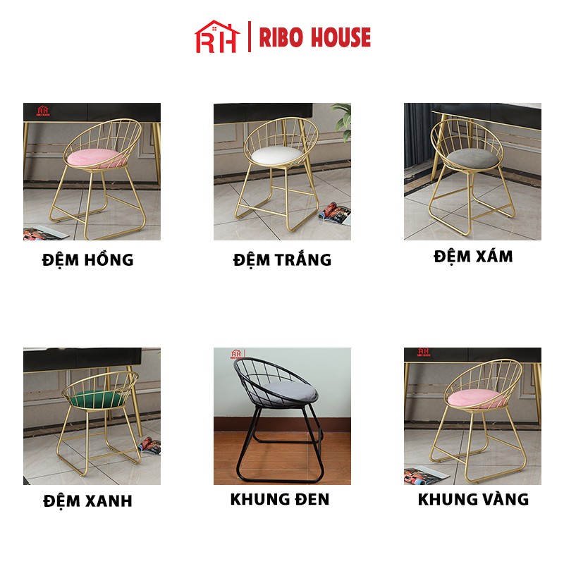 Ghế trang điểm RIBO HOUSE khung kim loại sơn tĩnh điện, ghế trang trí phòng ngủ phòng khách ban công spa nails RIBO55