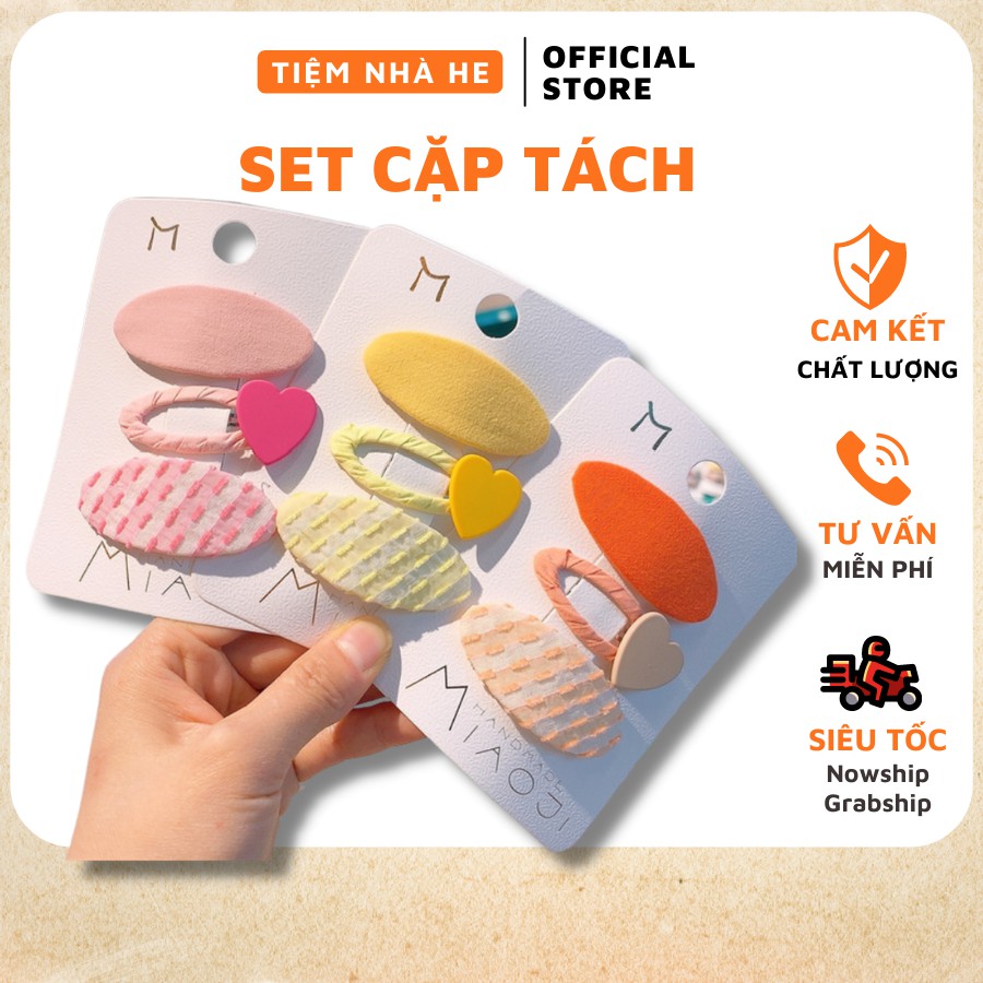 Set cặp mái kẹp tóc kiểu dáng hình nhót đính trái tim phong cách ulzzang Hàn Quốc dễ thương cho bé