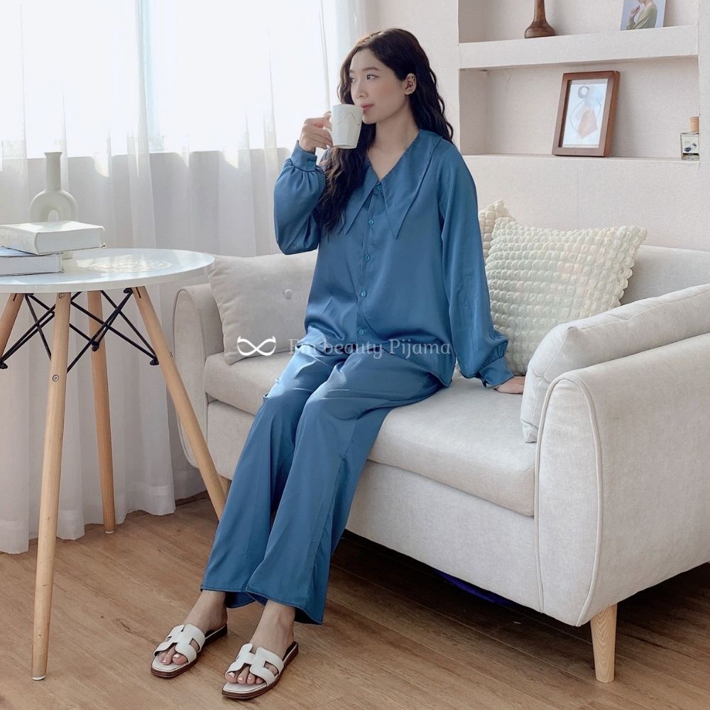 Pijama lụa EMBEAUTY đồ ngủ nữ, bộ mặc nhà dài tay, latin trơn, tiểu thư, sau sinh FREESHIP TẶNG QUÀ_EM12 | BigBuy360 - bigbuy360.vn