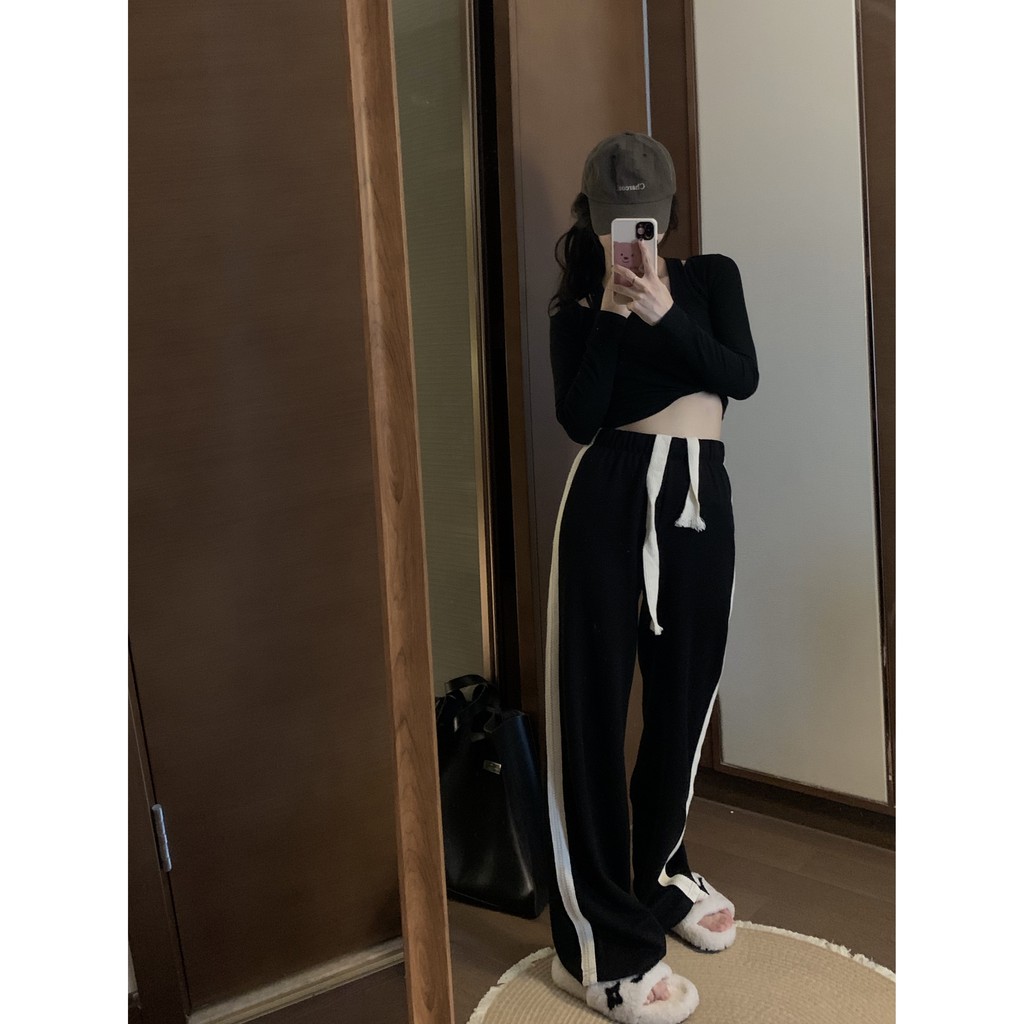 Quần thể thao lưng cao ống rộng thời trang