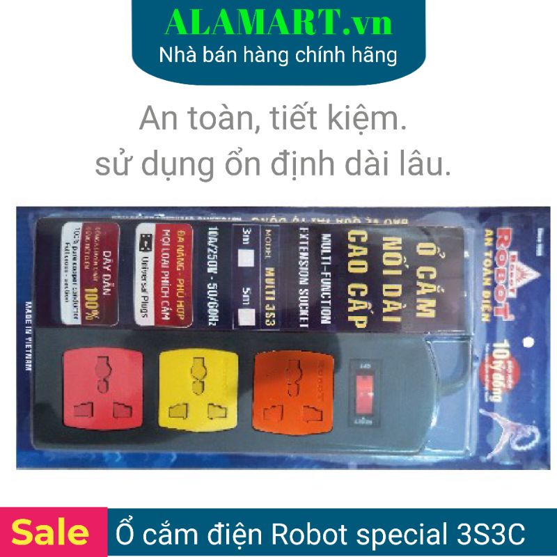 Ổ cắm điện Robot 3S3C dây điện dài 3 mét 3 lỗ