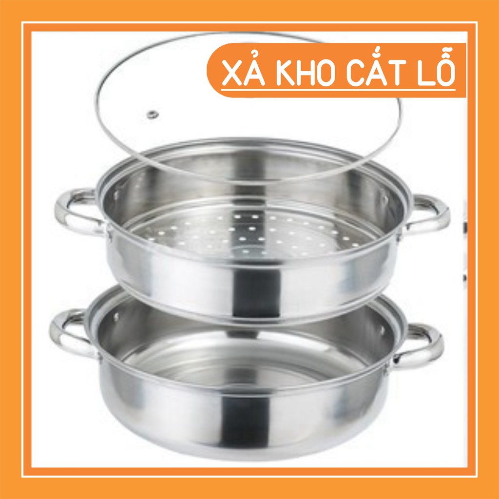 (thanh lý kho)  Nồi Hấp Inox 2 Tầng NOX Cao Cấp Nắp Kính Fi 28 Cm Tiện Lợi Dễ Lau Chùi