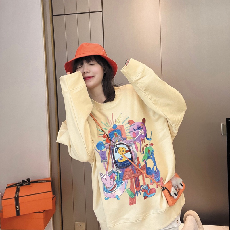 NRVP Áo Thun Nữ Dài Tay Dáng Rộng In Hình Phong Cách Hàn Quốc Mới