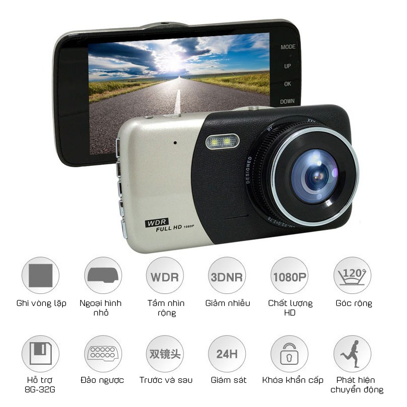 (Hỗ Trợ Tiếng Việt) Camera Hành Trình Màn Hình 4.0 Inch HD 1080P WDR SD503 Cao Cấp Kèm Camera Lùi