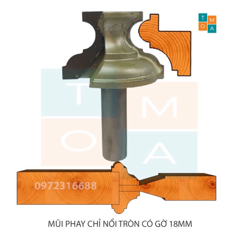 MŨI SOI GỖ - MŨI PHAY GỖ ĐÁNH CHỈ NỔI TRÒN CÓ GỜ 18MM CỐT 12.7MM - HÀNG VIỆT NAM CHẤT LƯỢNG CAO