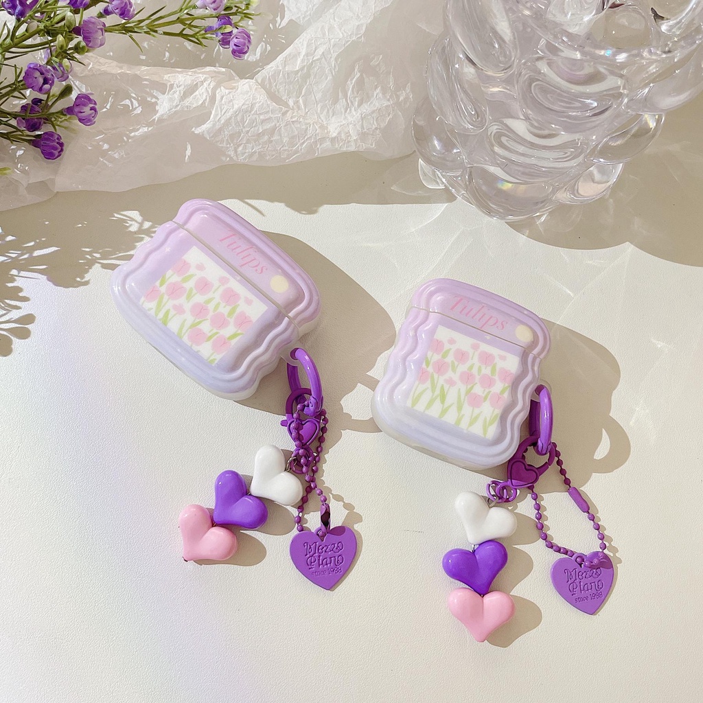 Vỏ Bảo Vệ Hộp Sạc Tai Nghe AirPods Pro 1 / 2 3 2021 gen3 Bằng Silicon Hình Hoa Tulip Tím Dễ Thương Chống Rơi