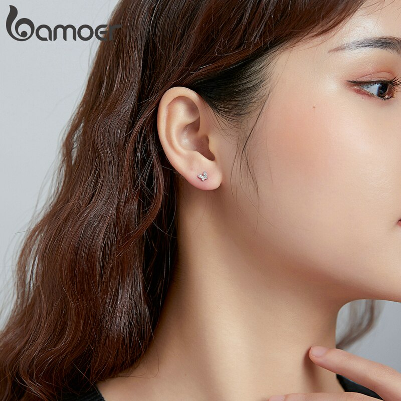 Khuyên tai Bamoer SCE1116 bạc 925 hình bướm dát đá zircon dành cho nữ