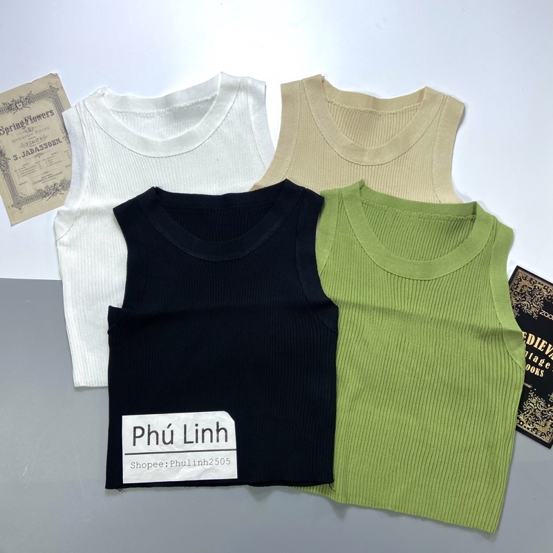 MS675 Áo kiểu nữ cổ yếm croptop dệt kim màu trơn basic
