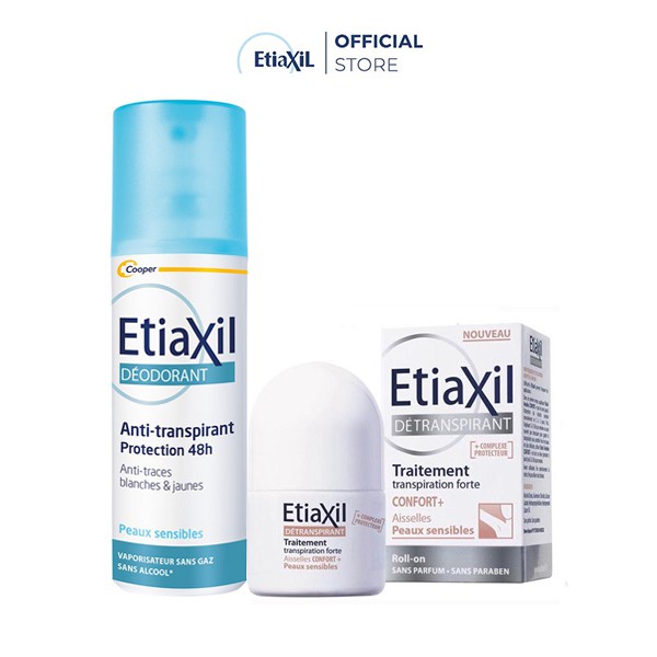 Combo Lăn khử mùi và điều tiết mồ hôi Etiaxil Nhãn Nâu 15ML và Xịt Khử mùi hàng ngày Etiaxil 100ML