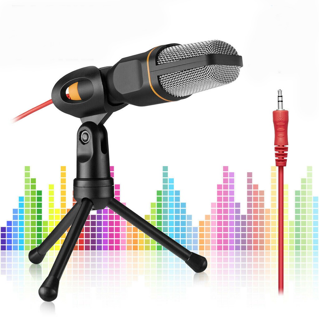 POWERGO Computer PC Desktop Audio Recording Microphone With Adjustable Mini Stand Tripod Bracket