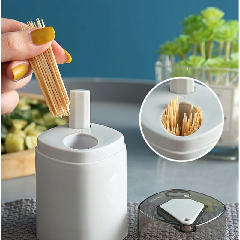 Hộp Đựng Tăm Xỉa Răng Thông Minh Có Nút Nhấn Tự Động Bật Tăm Lên