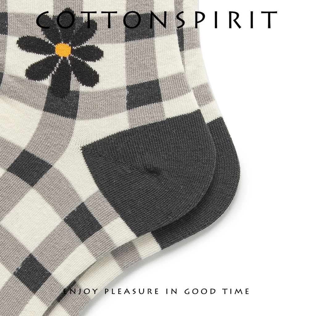 Vớ Cổ cao Nữ Kẻ sọc Caro Cotton Cao cấp Xuân Thu Hàn Quốc Tất Nữ cao cổ Ulzzang Hàn Quốc Cotton