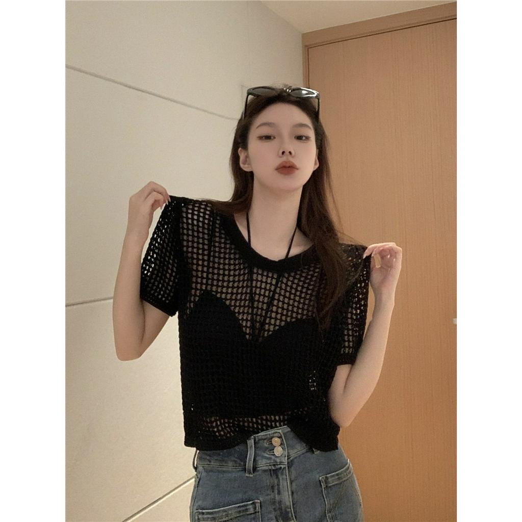 QKOOLE Áo Dệt Kim Ngắn Tay Chống Nắng Phong Cách Hàn Quốc Thời Trang Mùa Hè Cho Nữ