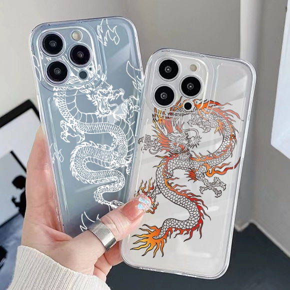 Ốp Điện Thoại Gel TPU Trong Suốt Hình Rồng Lửa Trung Hoa Cho iPhone 13 Pro Max 14 12 iPhone 11 XR 8 7 SE 2022