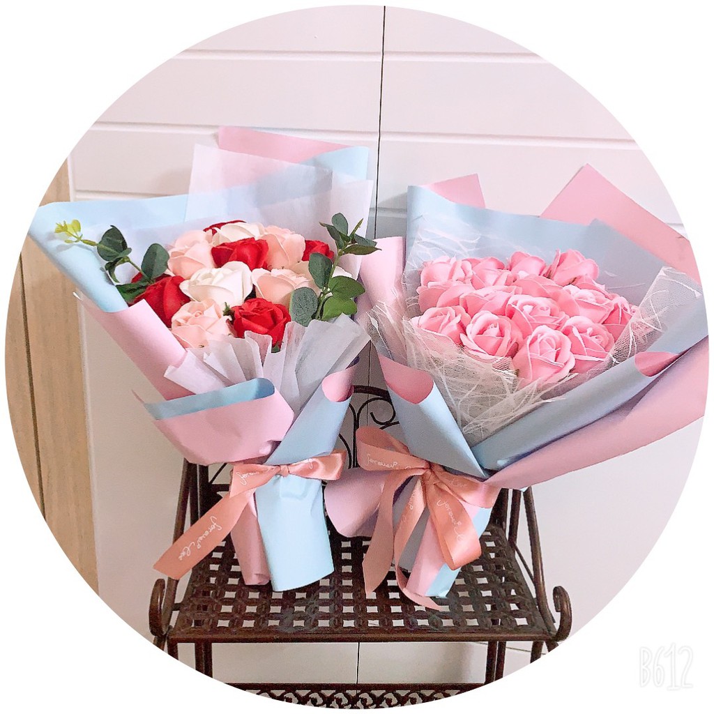 Bó hoa hồng sáp 15 bông kèm túi
