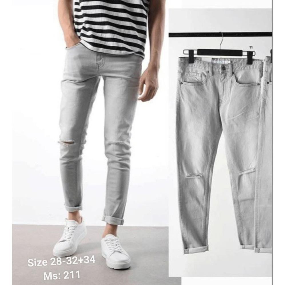 Quần jean nam co giãn rách gối cao cấp QJ211, phom quần Skinny Fit jean, LB1990 Store !