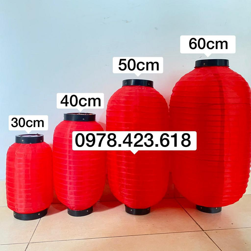 Đèn lồng Vải đỏ hình trụ dài miệng đen trang trí Lễ Tết, nhà hàng, quán cà phê , trường học, sân chùa, trường học