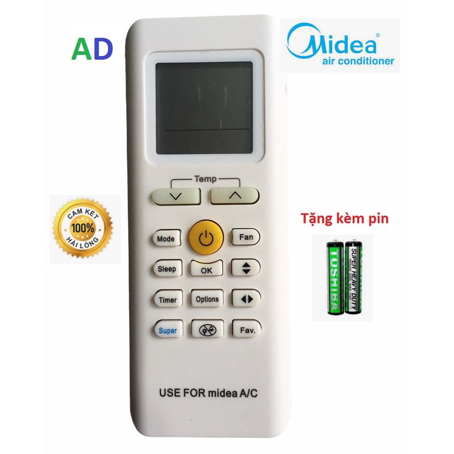 Điều khiển điều hòa Midea RG70A/BGEF loại có 1 nút vàng  dùng cho 1 chiều và 2 chiều loại tốt thay thế khiển zin theo má